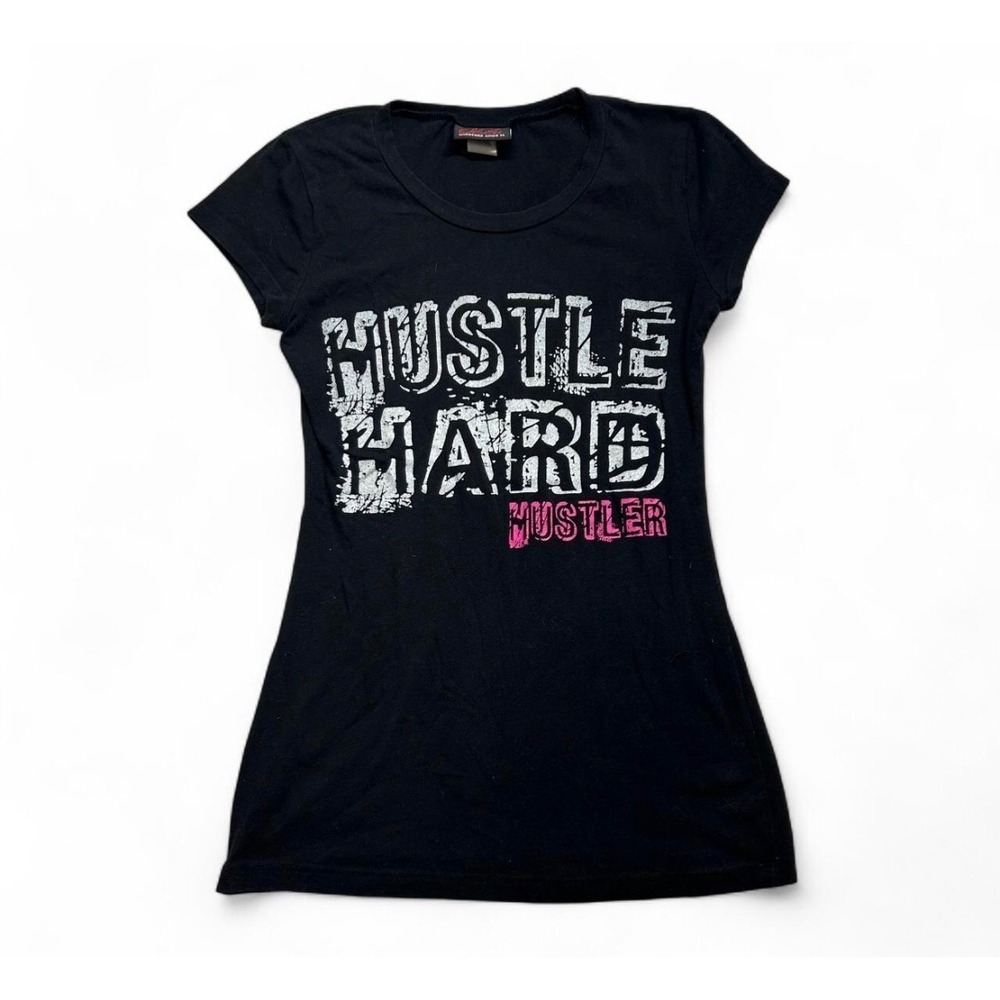 Hustler Hardcore Since 74 Hustle Hard Graphic Tee Black Pink Small